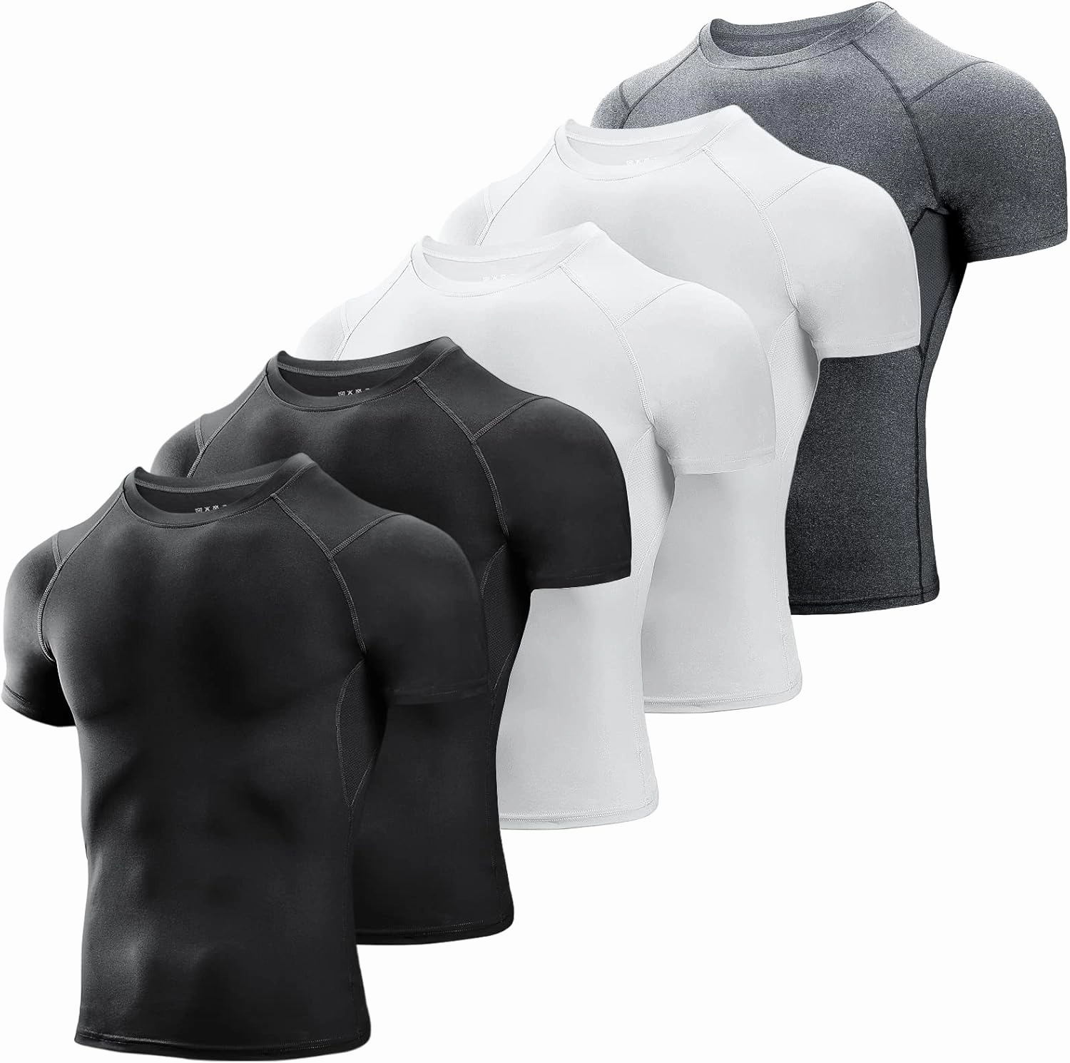 Niksa Men's Compression Shirts 3/5 Pack,Short Sleeve Athletic Compression Tops Cool Dry Workout T Shirt