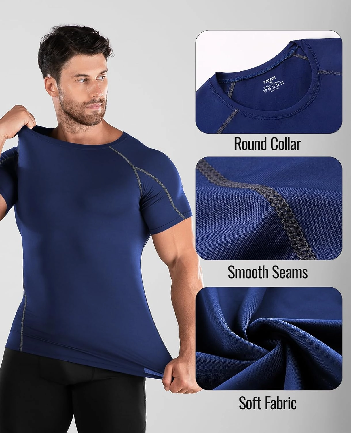 Niksa Men's Compression Shirts 3/5 Pack,Short Sleeve Athletic Compression Tops Cool Dry Workout T Shirt