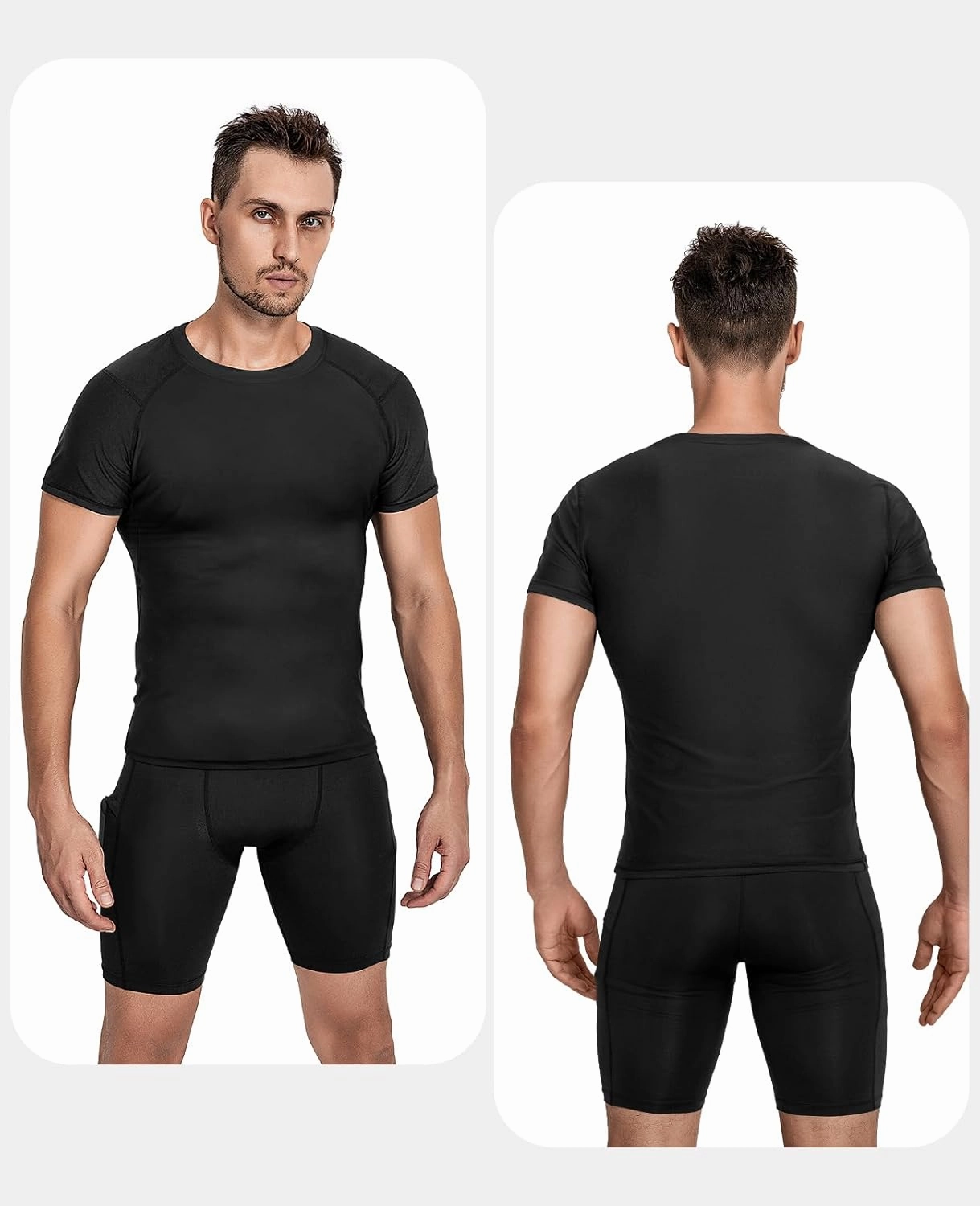 Niksa Men's Compression Shirts 3/5 Pack,Short Sleeve Athletic Compression Tops Cool Dry Workout T Shirt