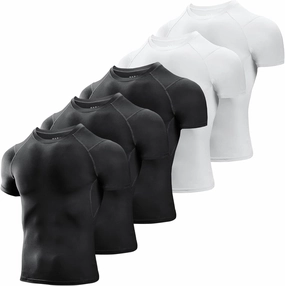 Niksa Men's Compression Shirts 3/5 Pack,Short Sleeve Athletic Compression Tops Cool Dry Workout T Shirt