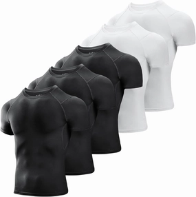 Niksa Men's Compression Shirts 3/5 Pack,Short Sleeve Athletic Compression Tops Cool Dry Workout T Shirt