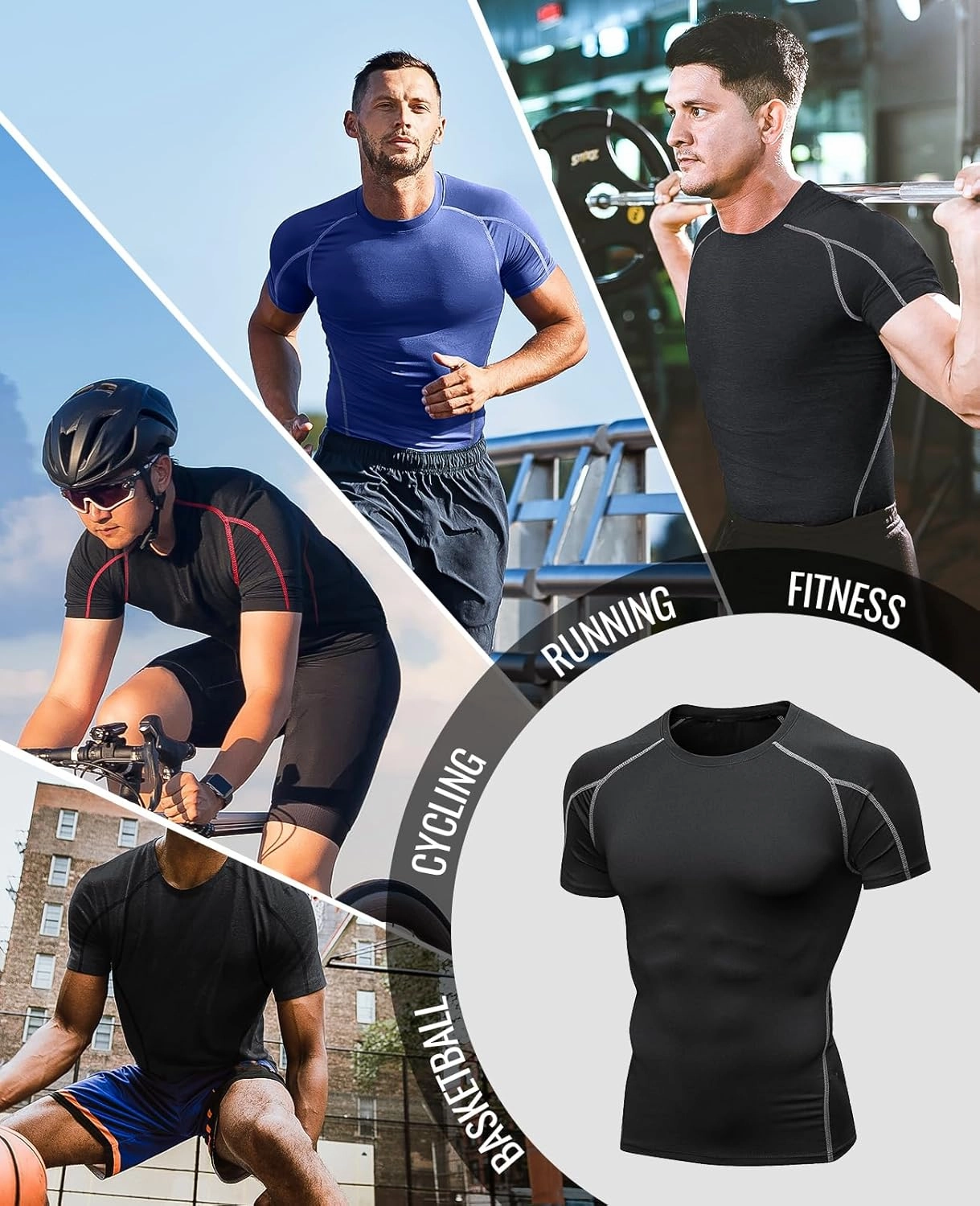 Niksa Men's Compression Shirts 3/5 Pack,Short Sleeve Athletic Compression Tops Cool Dry Workout T Shirt