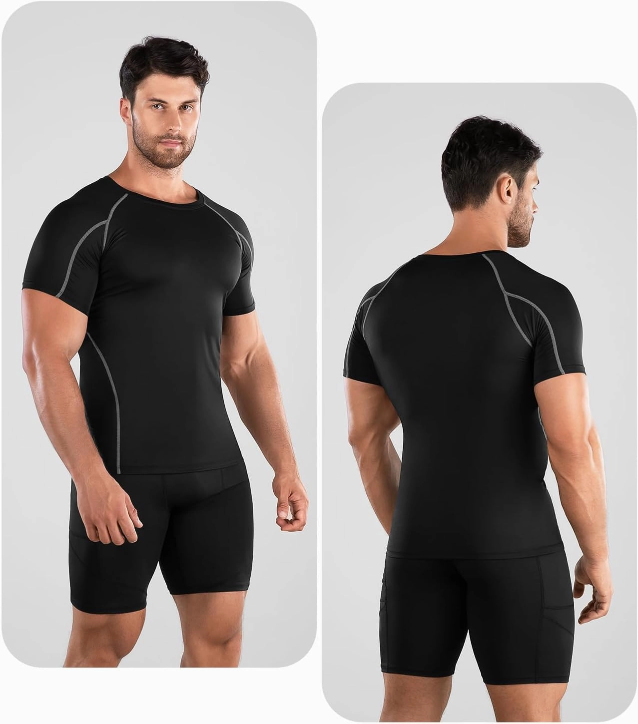 Niksa Men's Compression Shirts 3/5 Pack,Short Sleeve Athletic Compression Tops Cool Dry Workout T Shirt
