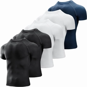 Niksa Men's Compression Shirts 3/5 Pack,Short Sleeve Athletic Compression Tops Cool Dry Workout T Shirt
