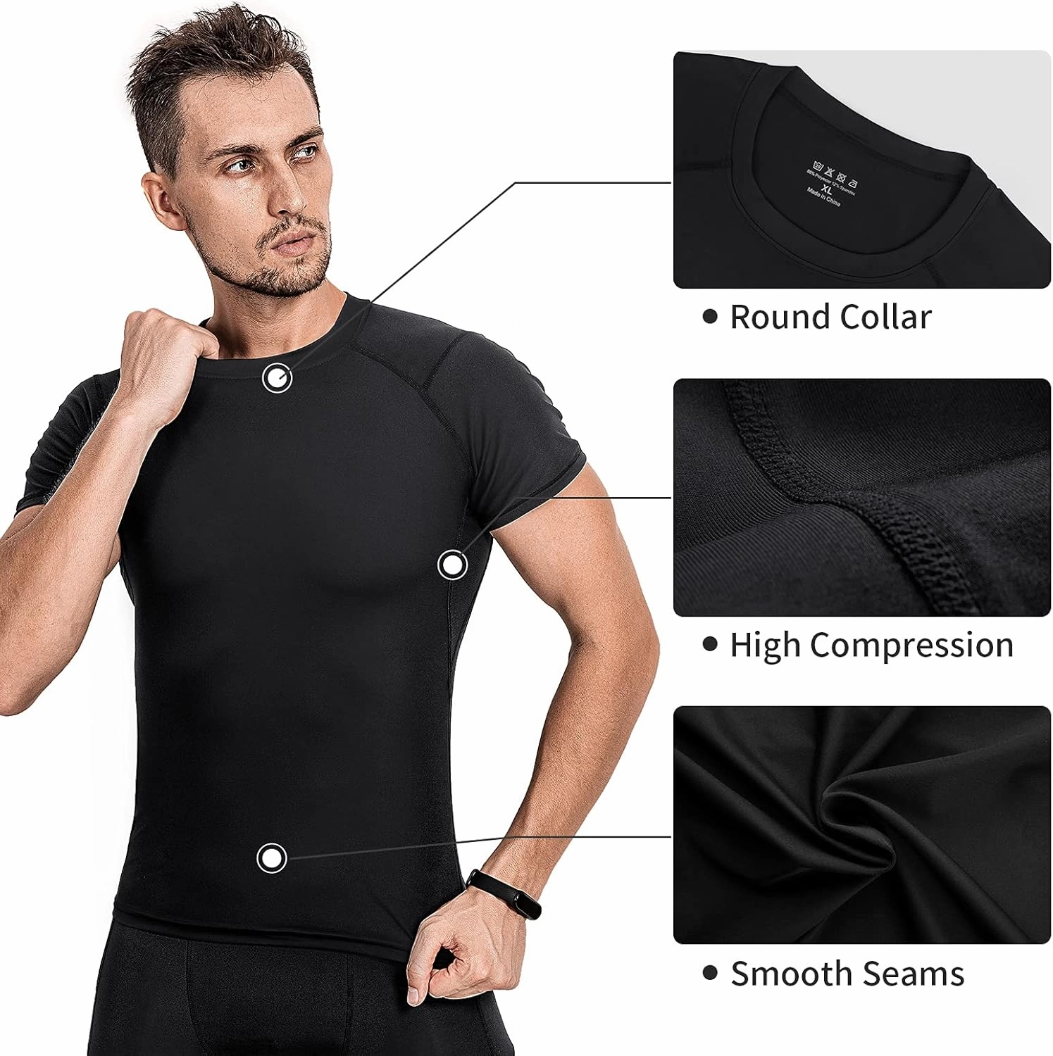 Niksa Men's Compression Shirts 3/5 Pack,Short Sleeve Athletic Compression Tops Cool Dry Workout T Shirt