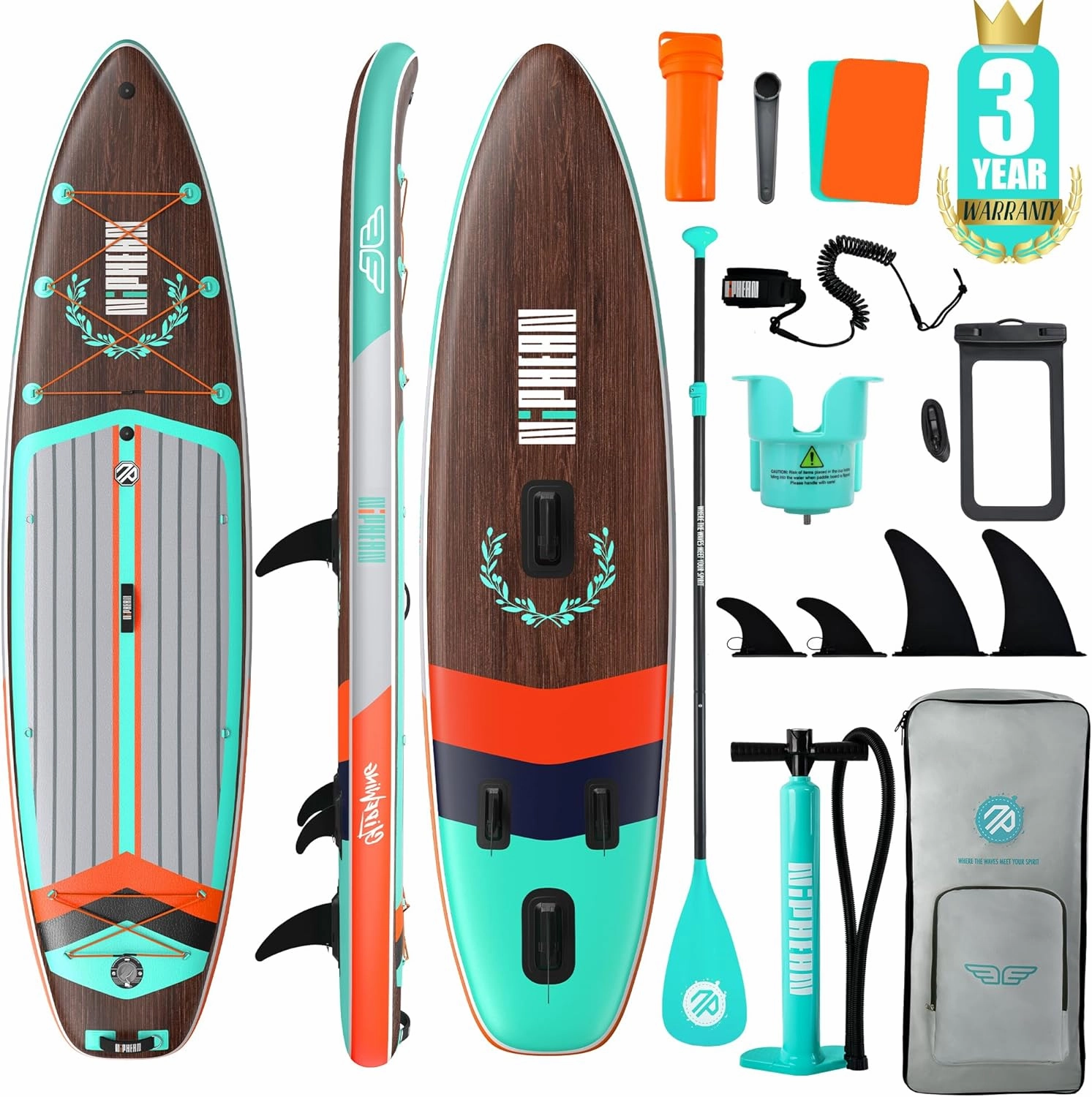 Niphean (Extra Large) Inflatable Paddle Board, SUP for 2 1 People/Family, Stand Up Paddle Board with (Beginner Friendly) StabilTrac Fin, Waterproof Phone Pouch, Paddle Boards for Adults, Gift Ideas