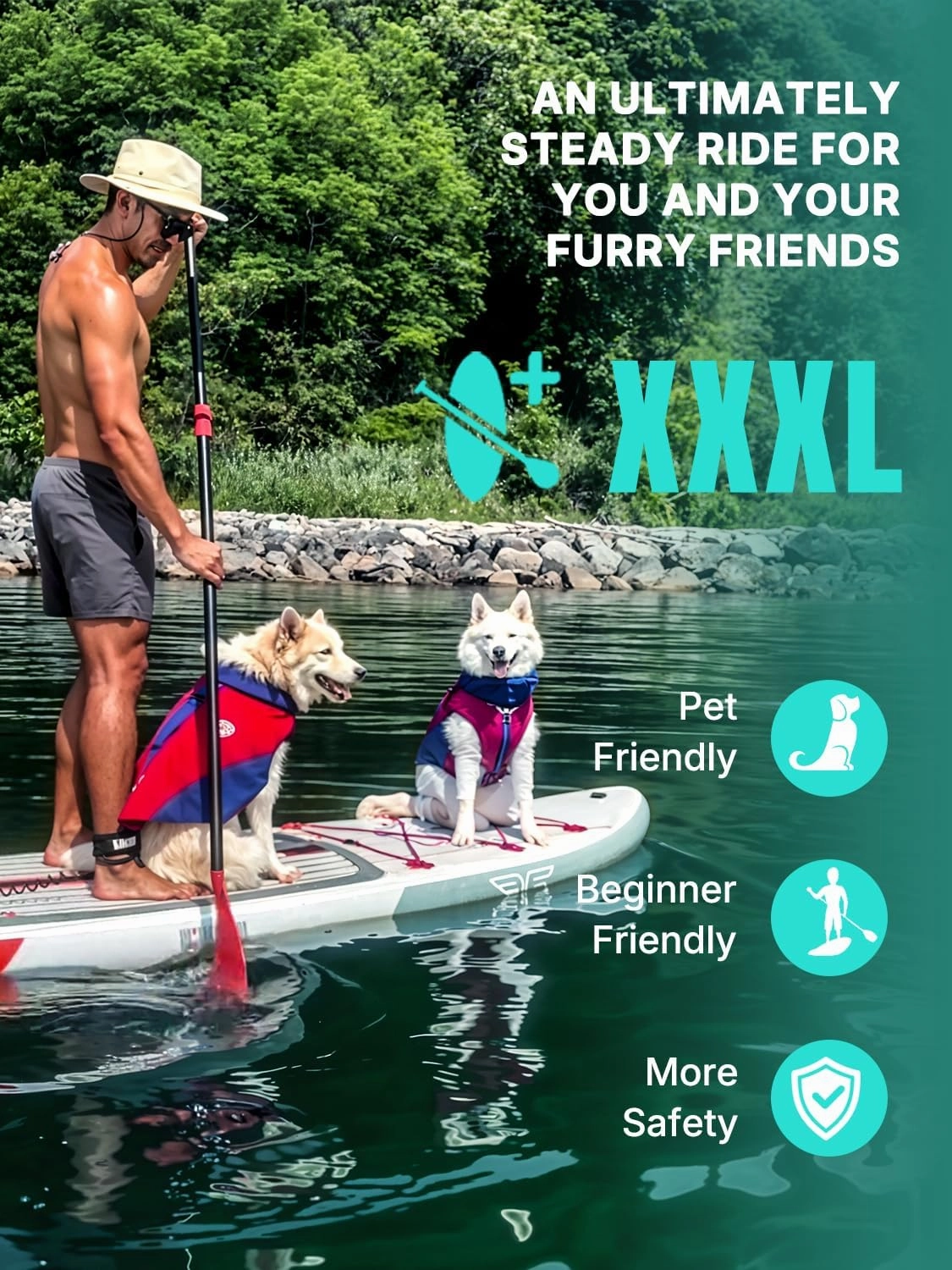 Niphean (Extra Large) Inflatable Paddle Board, SUP for 2 1 People/Family, Stand Up Paddle Board with (Beginner Friendly) StabilTrac Fin, Waterproof Phone Pouch, Paddle Boards for Adults, Gift Ideas