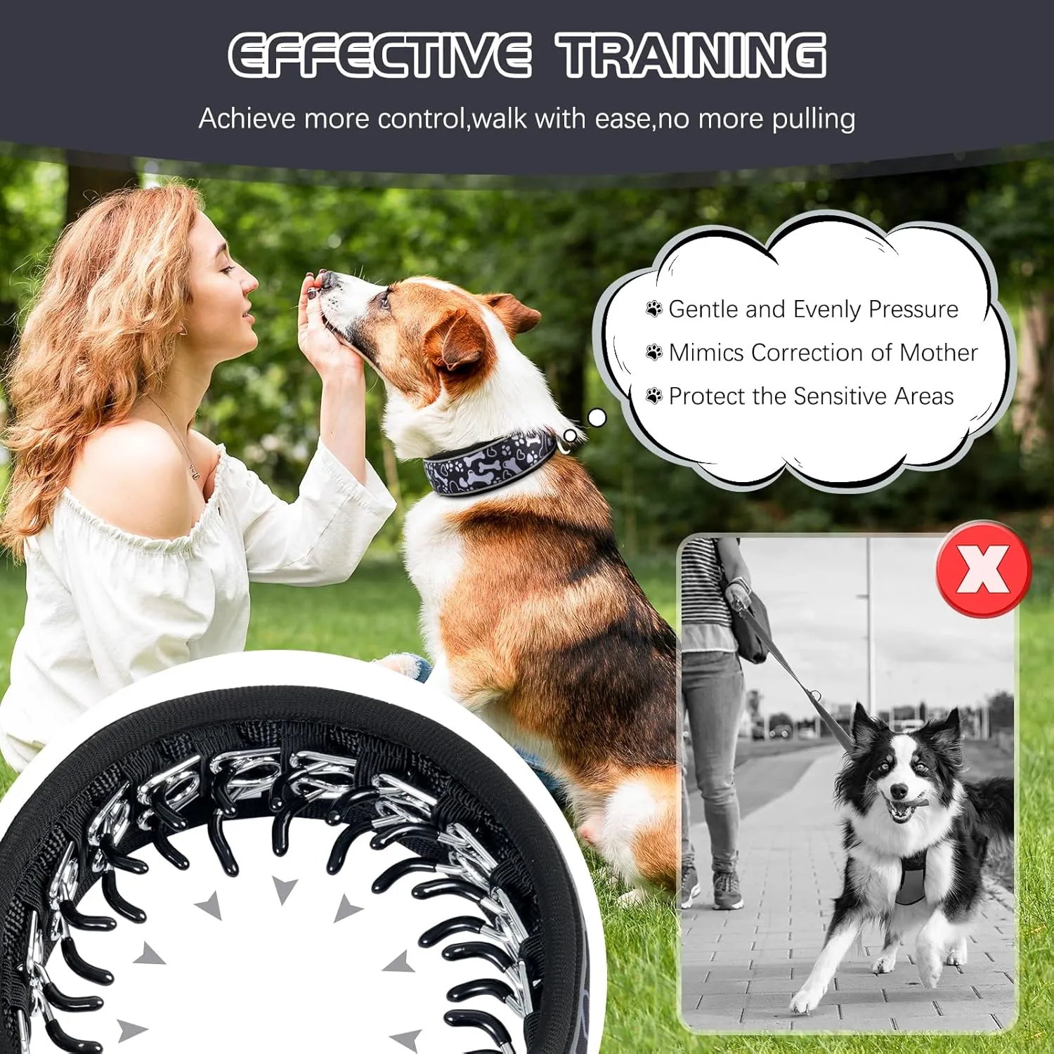 No Pull Dog Training Collar - Adjustable Martingale Slip Collar with Heavy Duty Metal Buckle & Reflective Widened Nylon for Small Medium Large Dogs - Use for Walking, Hunting & Training,M