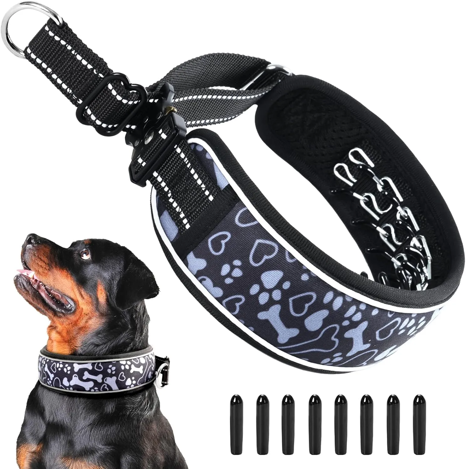 No Pull Dog Training Collar - Adjustable Martingale Slip Collar with Heavy Duty Metal Buckle & Reflective Widened Nylon for Small Medium Large Dogs - Use for Walking, Hunting & Training,M