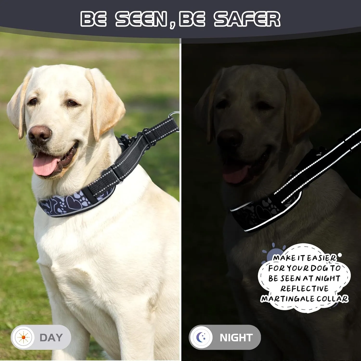 No Pull Dog Training Collar - Adjustable Martingale Slip Collar with Heavy Duty Metal Buckle & Reflective Widened Nylon for Small Medium Large Dogs - Use for Walking, Hunting & Training,M