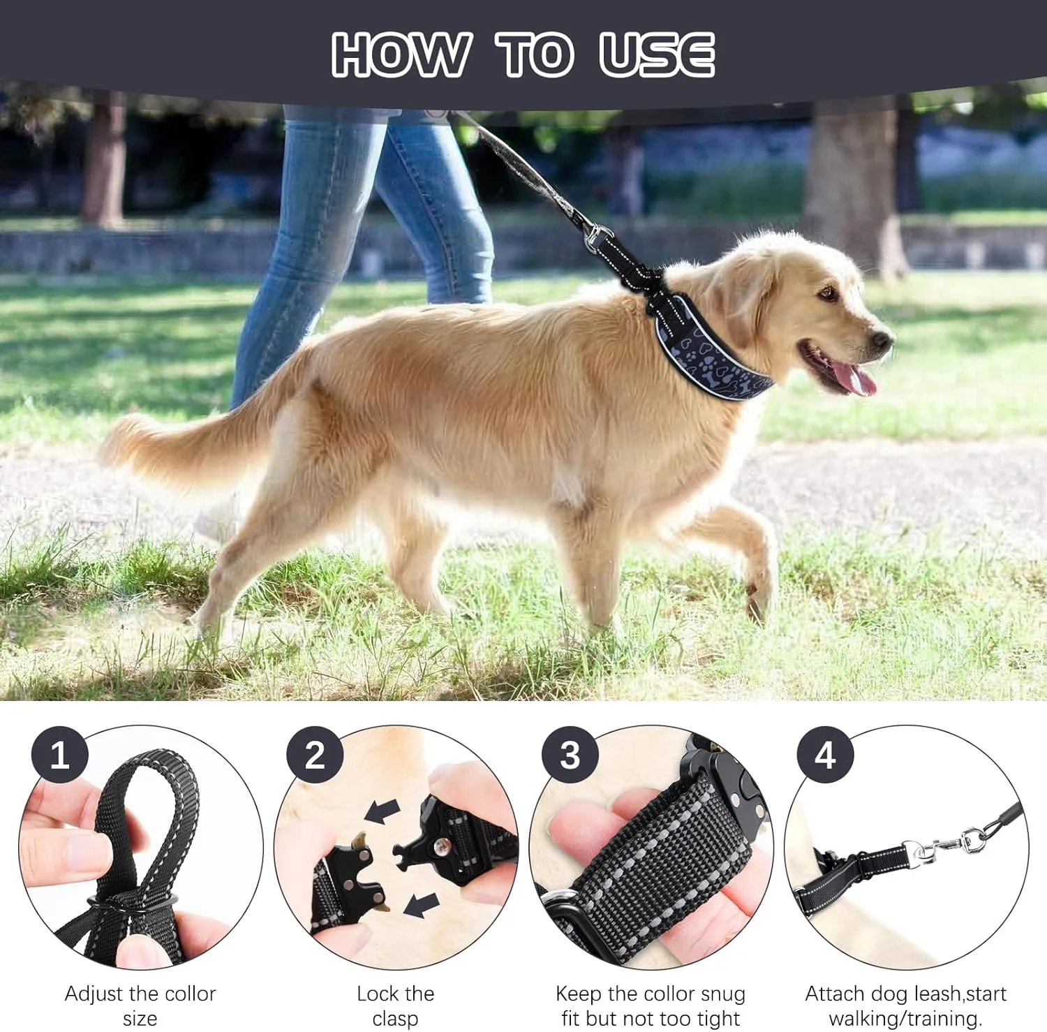 No Pull Dog Training Collar - Adjustable Martingale Slip Collar with Heavy Duty Metal Buckle & Reflective Widened Nylon for Small Medium Large Dogs - Use for Walking, Hunting & Training,M