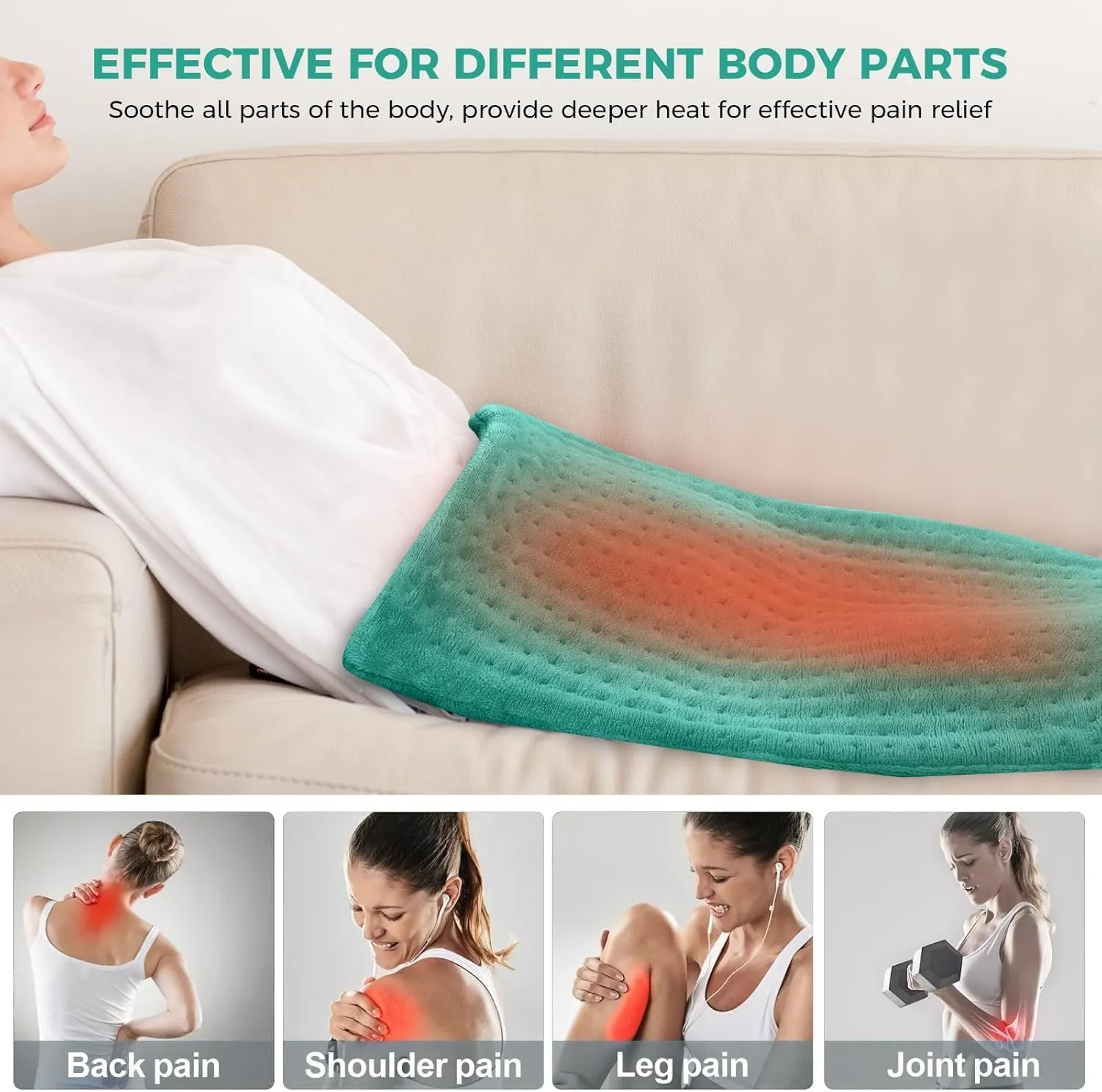 NOWWISH Heating Pad for Back Pain & Cramps Relief, XXL Extra Large Moist Heat Electric Heating Pads with Auto Shut Off, Gifts for Women, 24 "x 32", Green