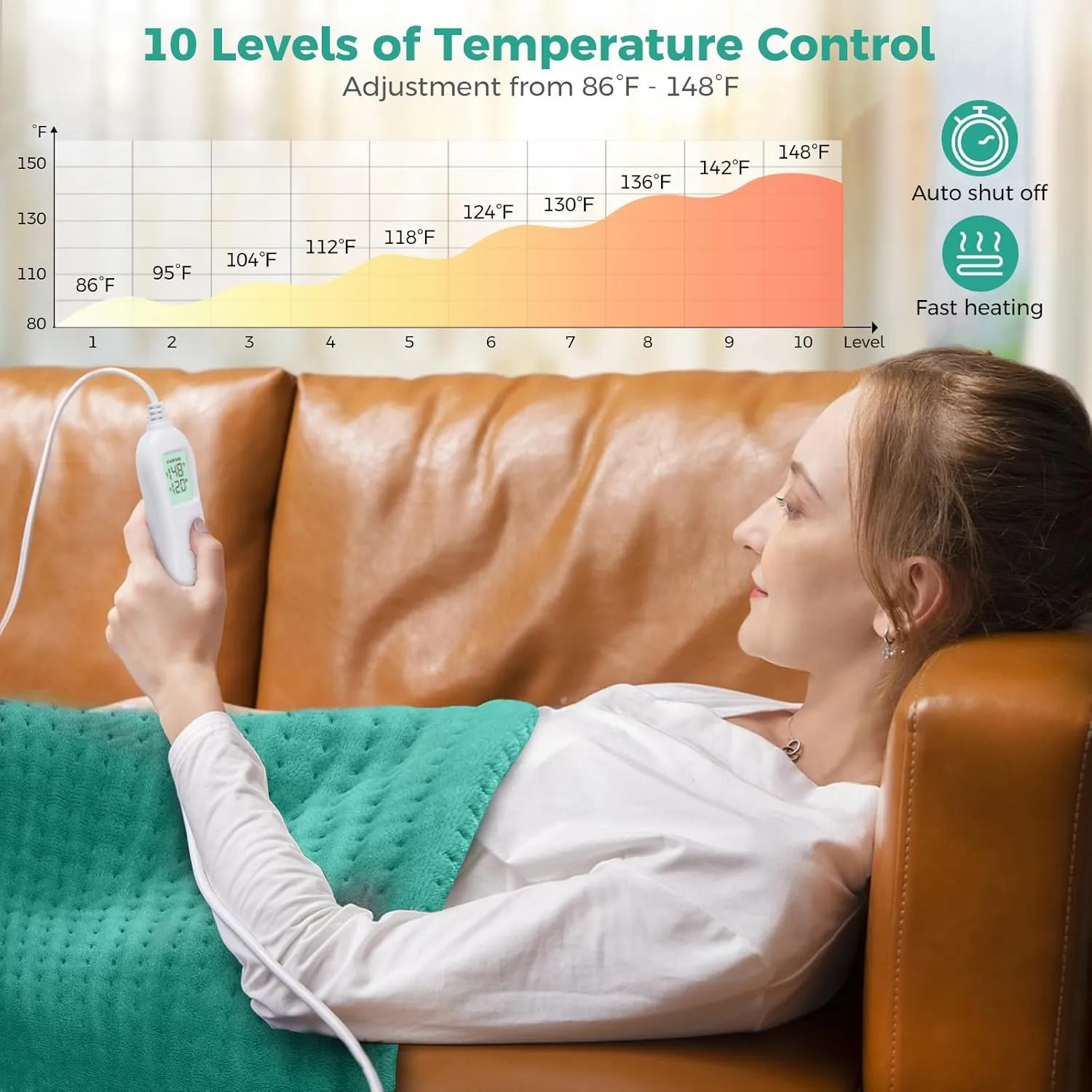 NOWWISH Heating Pad for Back Pain & Cramps Relief, XXL Extra Large Moist Heat Electric Heating Pads with Auto Shut Off, Gifts for Women, 24 "x 32", Green