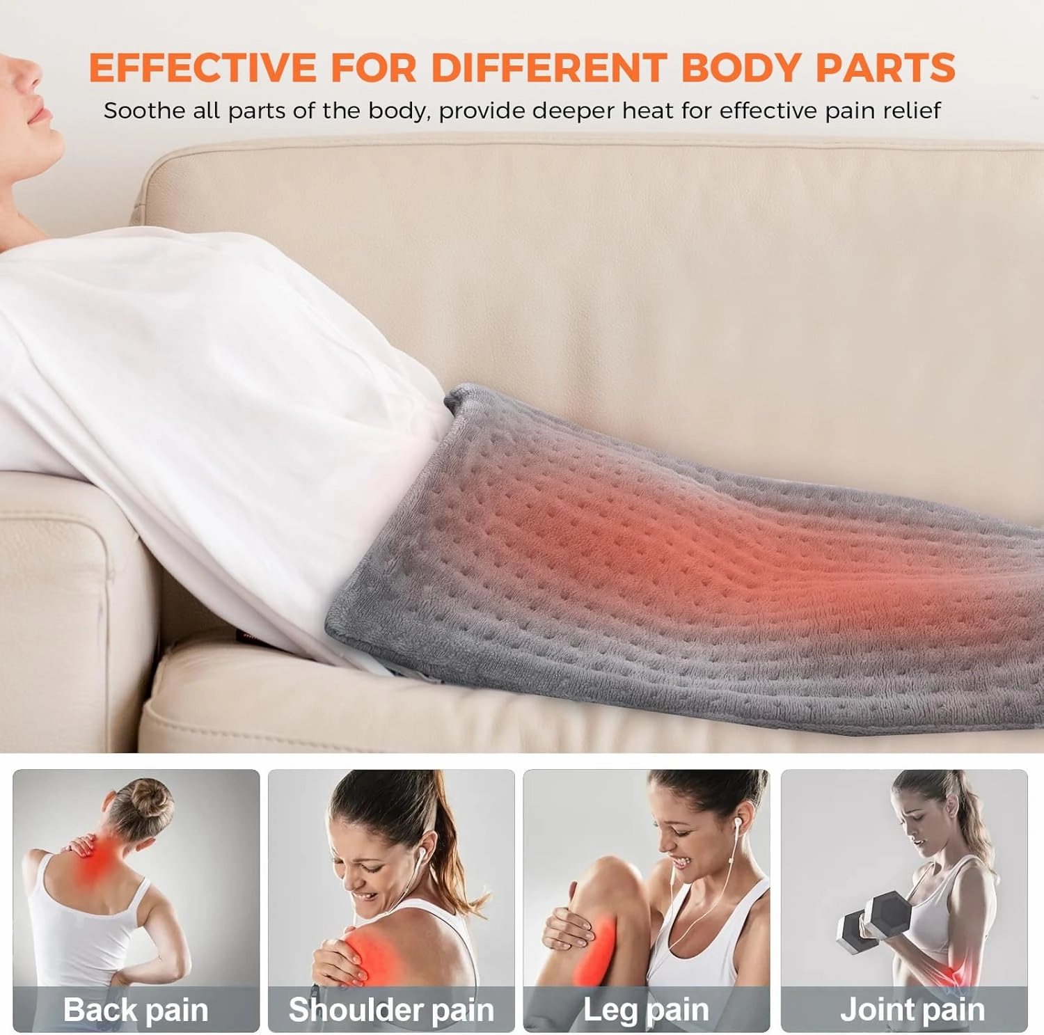 NOWWISH Heating Pad for Back Pain & Cramps Relief, Moist Heat Pad for Neck & Shoulder, Auto Shut Off, Machine Washable, Gifts for Women, 17"x33" Gray