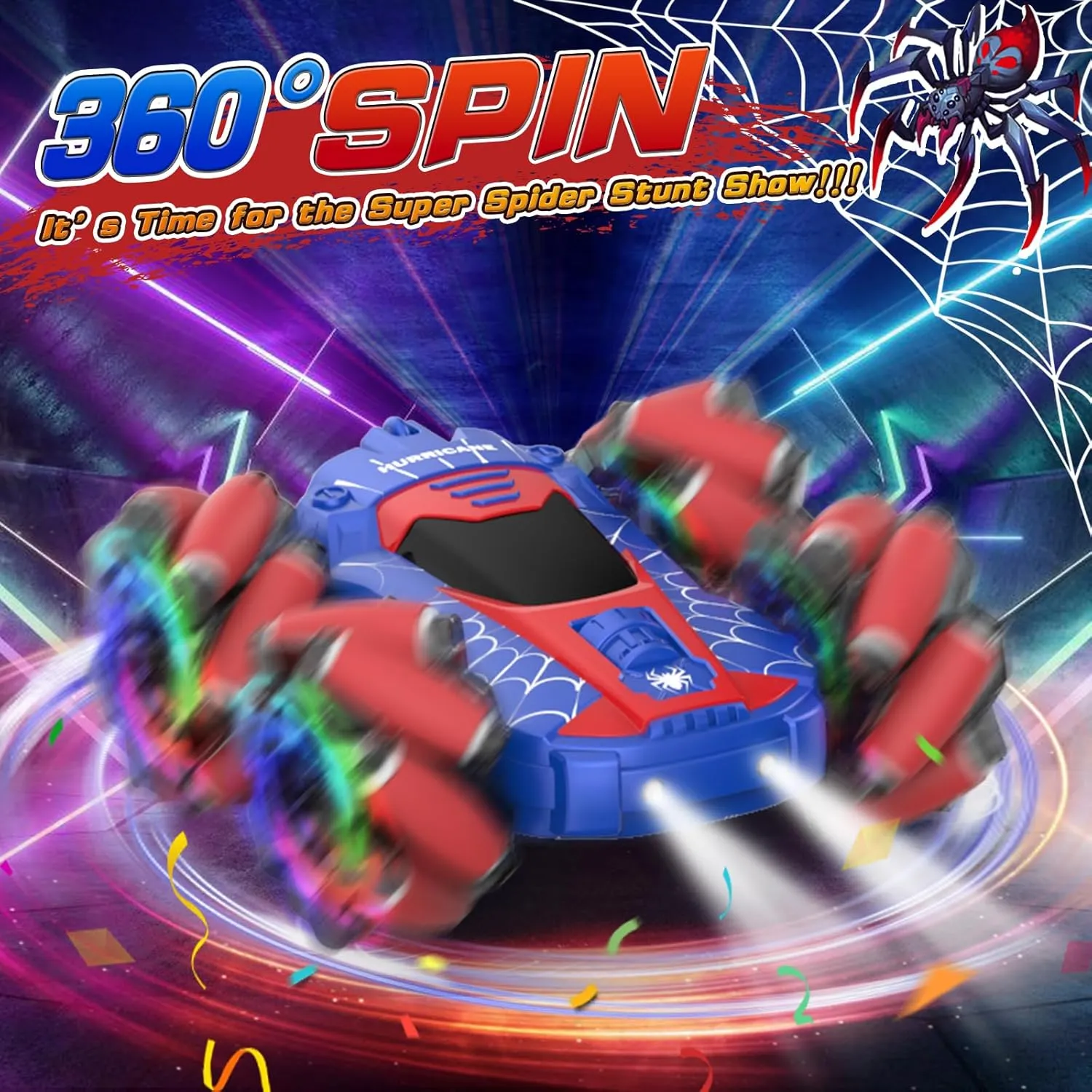 NQD Spider Remote Control Car, Double Sided 360°Rotating 4WD Off-Road RC Cars with Music, RC Stunt Car with Cool Light 2.4GHz Rechargeable Race Stunt Toy Car for Ages 8-12 Boys Girls Birthday