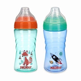 Nuby 2 Pack No Spill Printed Thirsty Kids No-Spill Sip-it Sport Cup with Soft Spout and Lid - 12oz, 12  Months,2 Count(Pack of 1),Print May Vary