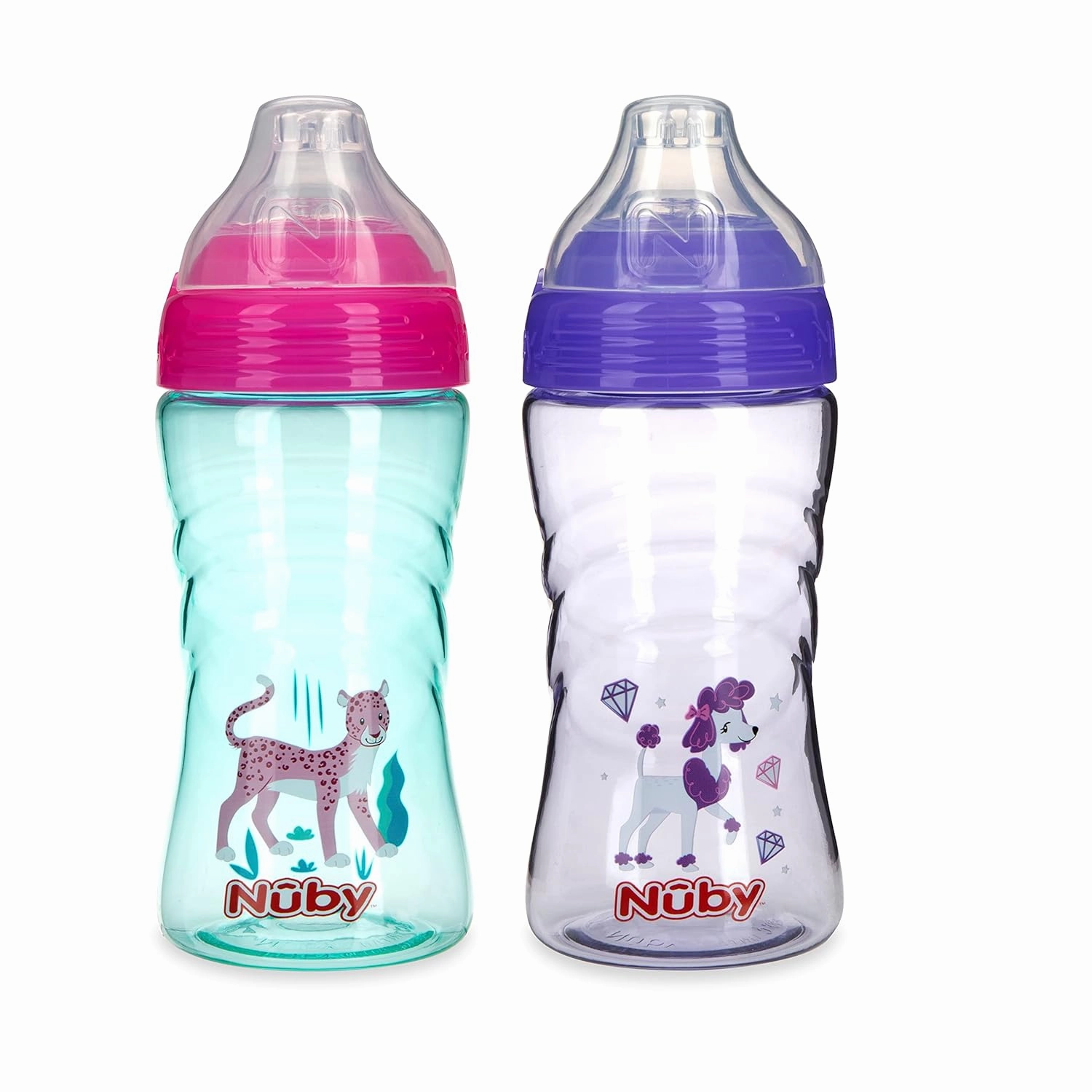 Nuby 2 Pack No Spill Printed Thirsty Kids No-Spill Sip-it Sport Cup with Soft Spout and Lid - 12oz, 12  Months,2 Count(Pack of 1),Print May Vary