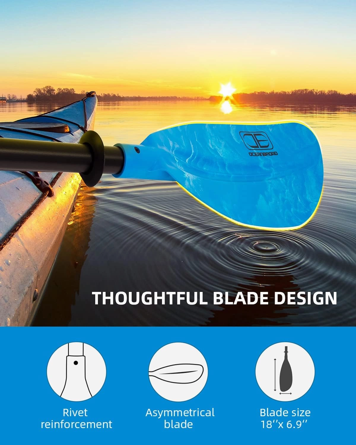 OCEANBROAD Adjustable Kayak Paddle 86in/220cm to 94in/240cm Kayaking Boating Canoeing Oar with Paddle Leash 1 Paddle