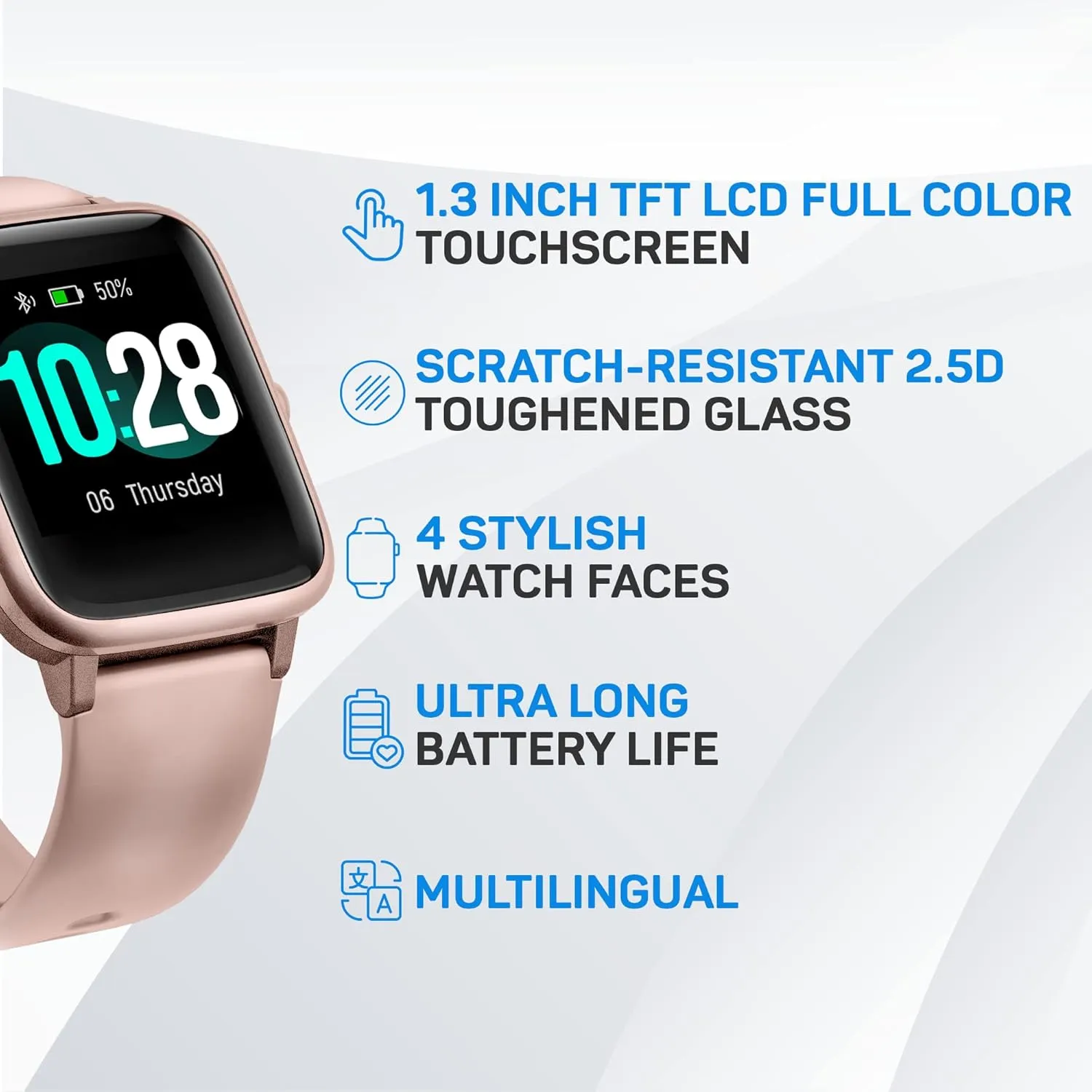 OCTANDRA Move VeryFitPro Smart Watch HR Heart Rate Sleep Monitor IP68 Waterproof Activity Fitness Tracker Step Counter Pedometer Exercise Running Watch Fitness Watches for Men & Women (ID205L) (Pink)