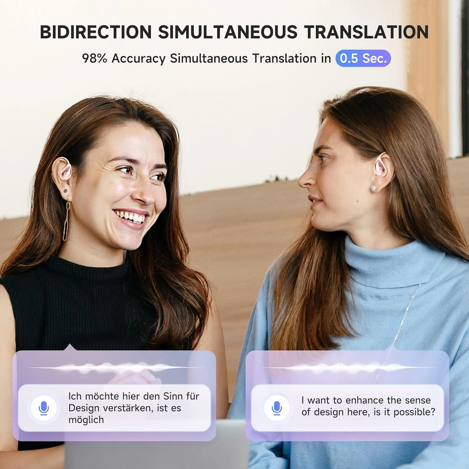 OEQ AI Translator Earbuds Real Time with Charging Case Powered by ChatGPT,3 in 1 Language Translator Device with 100 Language Real Time Two Way for iOS and Android,Ideal for Travel/Business,Pink