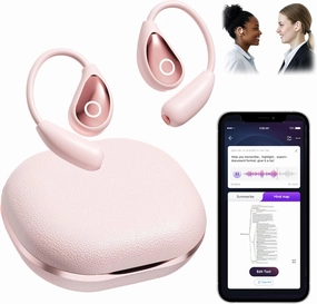 OEQ AI Translator Earbuds Real Time with Charging Case Powered by ChatGPT,3 in 1 Language Translator Device with 100 Language Real Time Two Way for iOS and Android,Ideal for Travel/Business,Pink