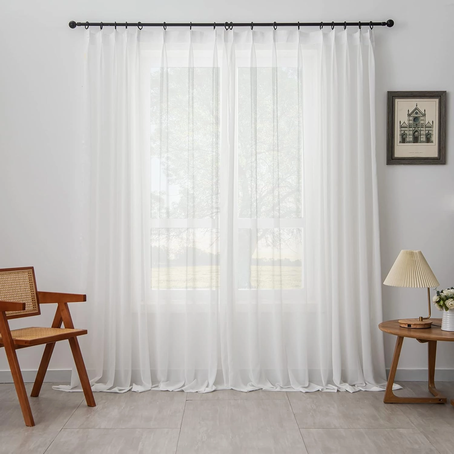 Off White Sheer Curtains Pinch Pleated Curtains & Drapes 96 Inches Long 1 Panel Lightweight Light Filtering Curtain for Living Room Bedroom Semi Sheer Window Curtain, W52 x L96