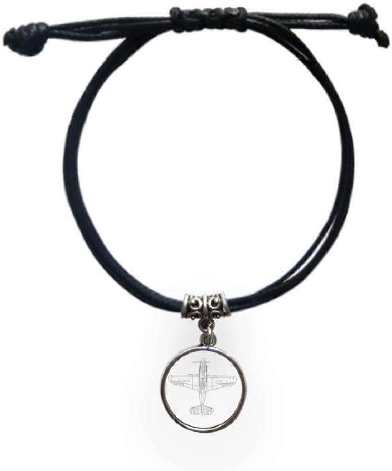 OFFbb-USA Airplane Weapon Structure Bracelet Leather Rope Wristband Black Jewelry
