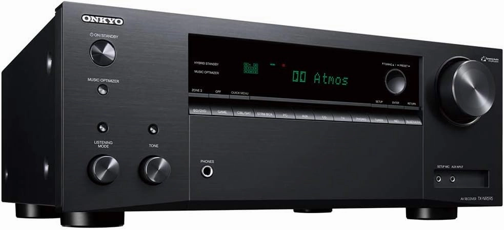 Onkyo TX-NR595 Home Audio Smart Audio and Video Receiver, Sonos Compatible and Dolby Atmos Enabled, 4K Ultra HD and AirPlay 2 (2019 Model), Black