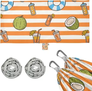 Orange White Stripes Summer Juice Outdoor Hammock Fabric Hammock for Outside Patio Backyard Poolside