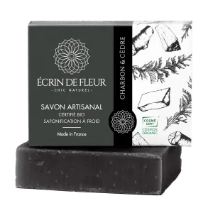 Organic Charcoal and Cedar Detox Soap - French Artisan Soap Handcrafted in South France, Cold Process, 3.2 oz