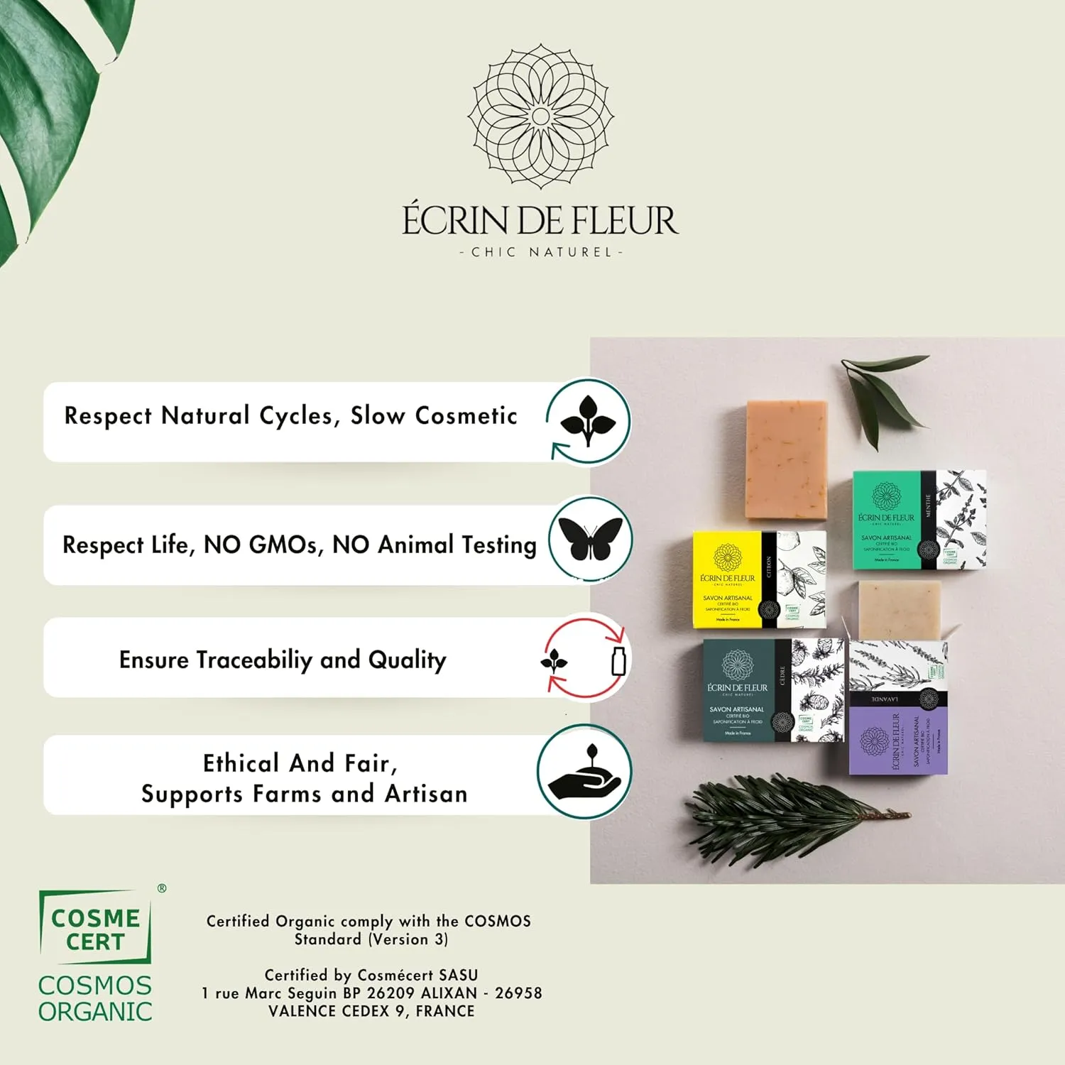 Organic Charcoal and Cedar Detox Soap - French Artisan Soap Handcrafted in South France, Cold Process, 3.2 oz