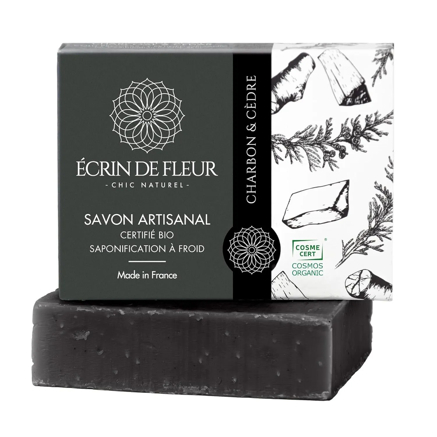 Organic Charcoal and Cedar Detox Soap - French Artisan Soap Handcrafted in South France, Cold Process, 3.2 oz