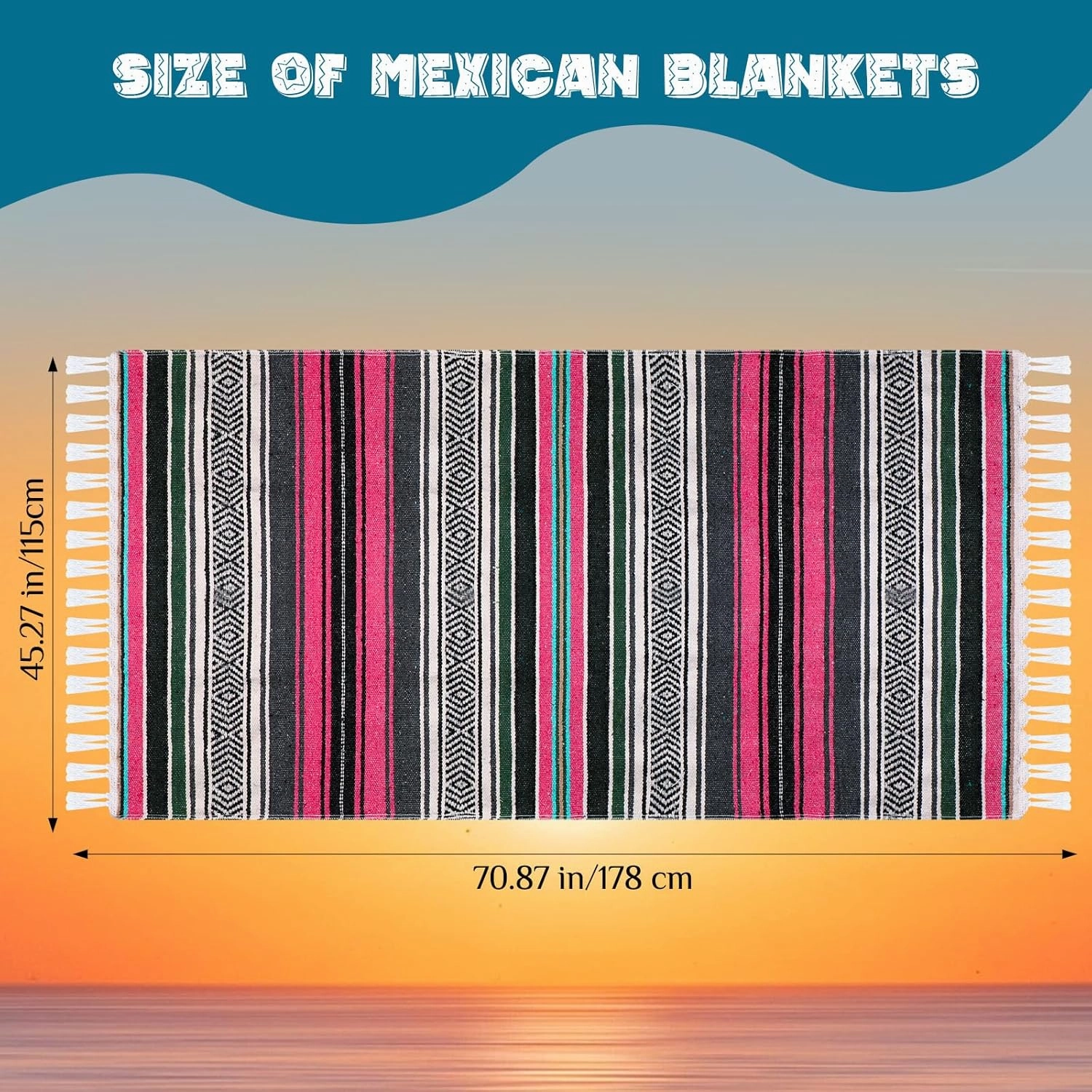 Oudain 3 Pack Mexican Blankets and Throws 45 x 70 Inch, Cotton Outdoor Camping Blanket Woven Serape Yoga Fiesta Picnic Beach Supplies (Classic Color)
