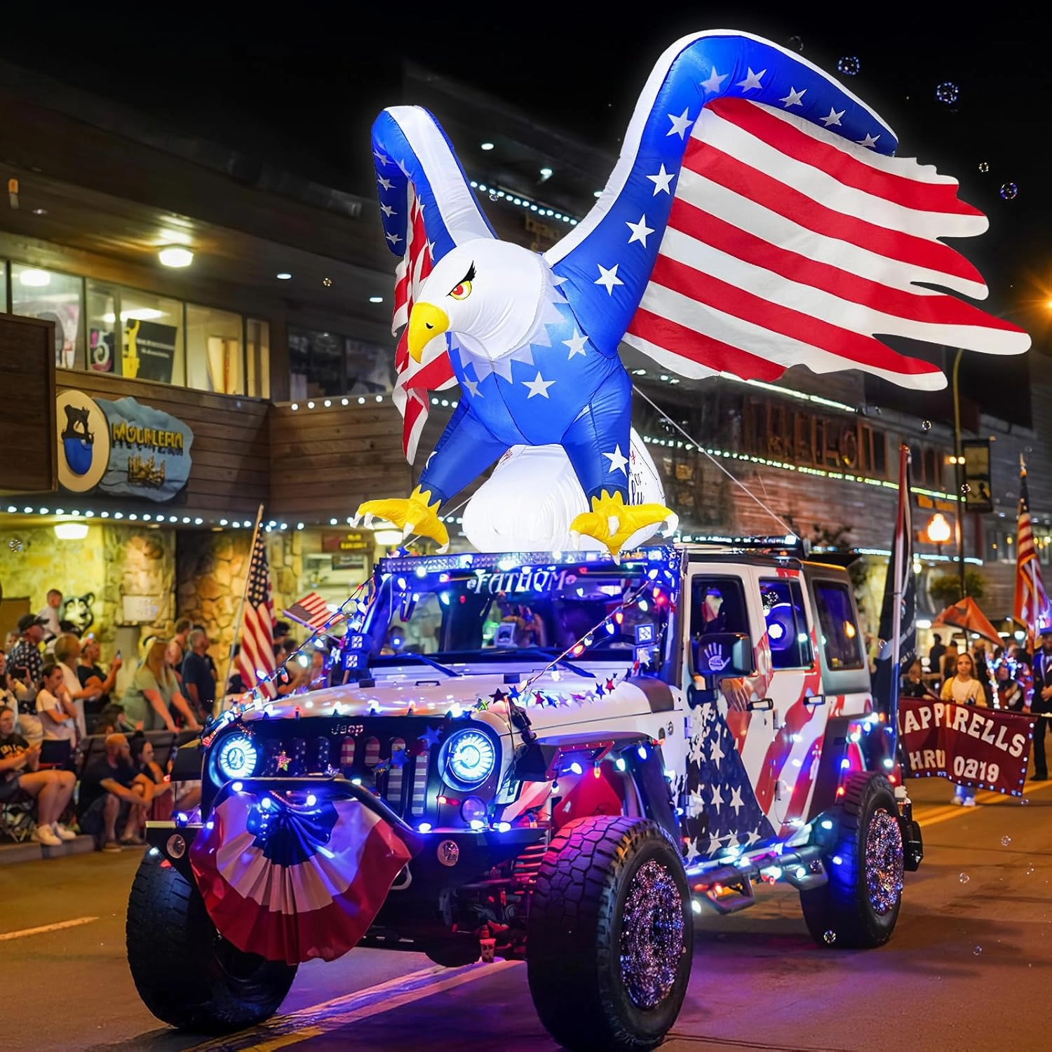 OurWarm 6FT 4th of July Inflatable Eagle, Independence Day Blow Up on The Car Built-in LED Lights, Memorial Day Inflatable American Eagle Patriotic Decorations for Car Parade Patriotic Decor