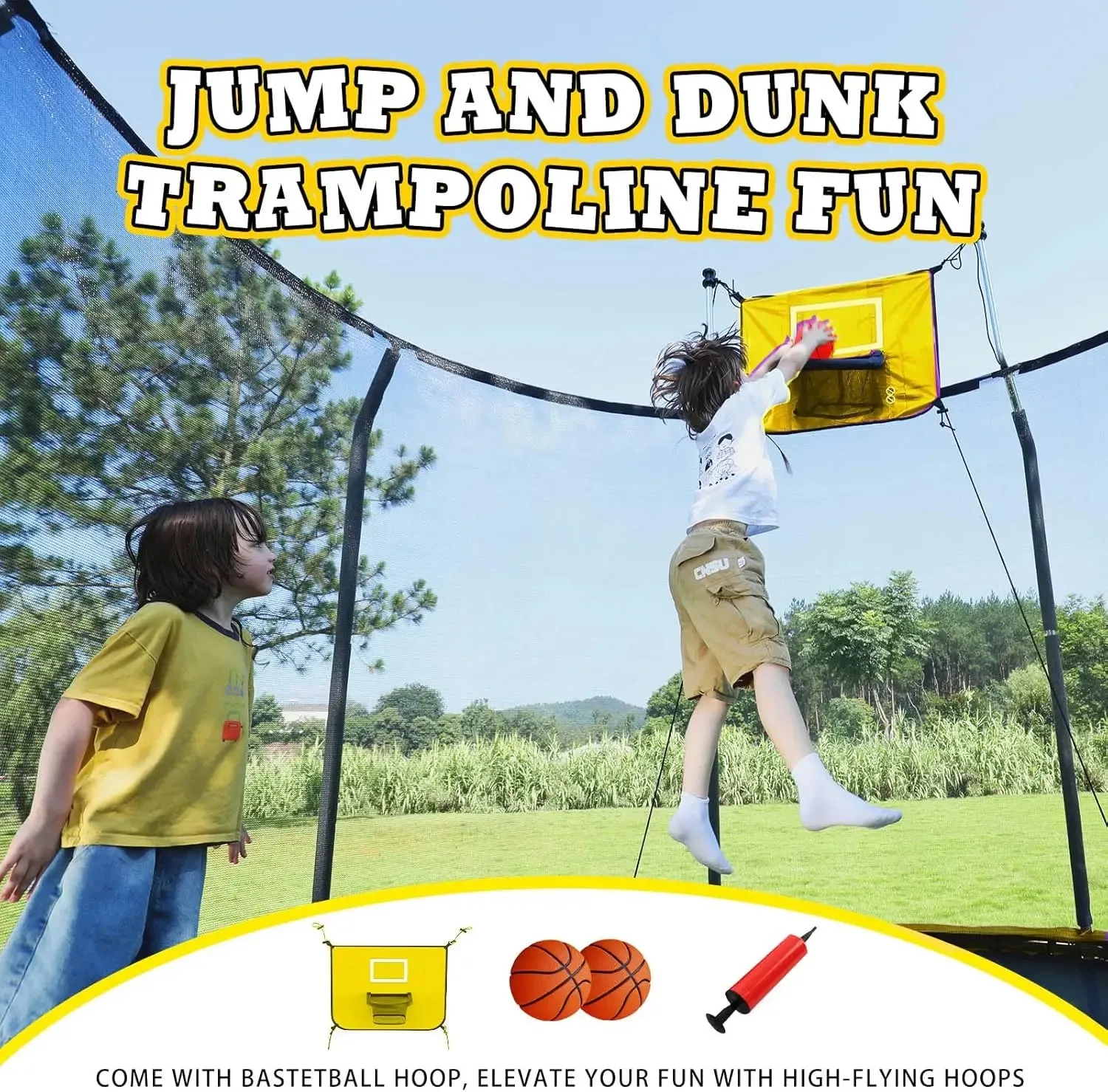 Outdoor Trampoline with Hoop/Lights