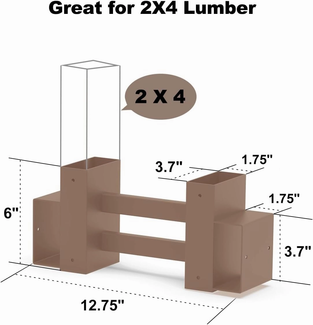 Outdoor Firewood Rack Bracket Kit with 4 Support Bars for Fire Wood Pile Storage, Heavy Duty DIY Fireplace Log Stacking Stand Holder for 2x4 lumber, Brown, 1 Pair