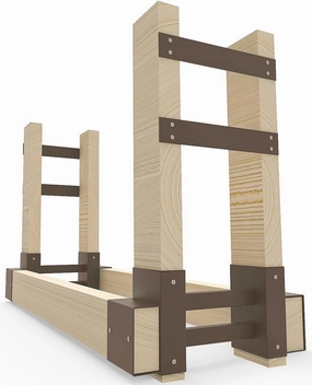 Outdoor Firewood Rack Bracket Kit with 4 Support Bars for Fire Wood Pile Storage, Heavy Duty DIY Fireplace Log Stacking Stand Holder for 2x4 lumber, Brown, 1 Pair