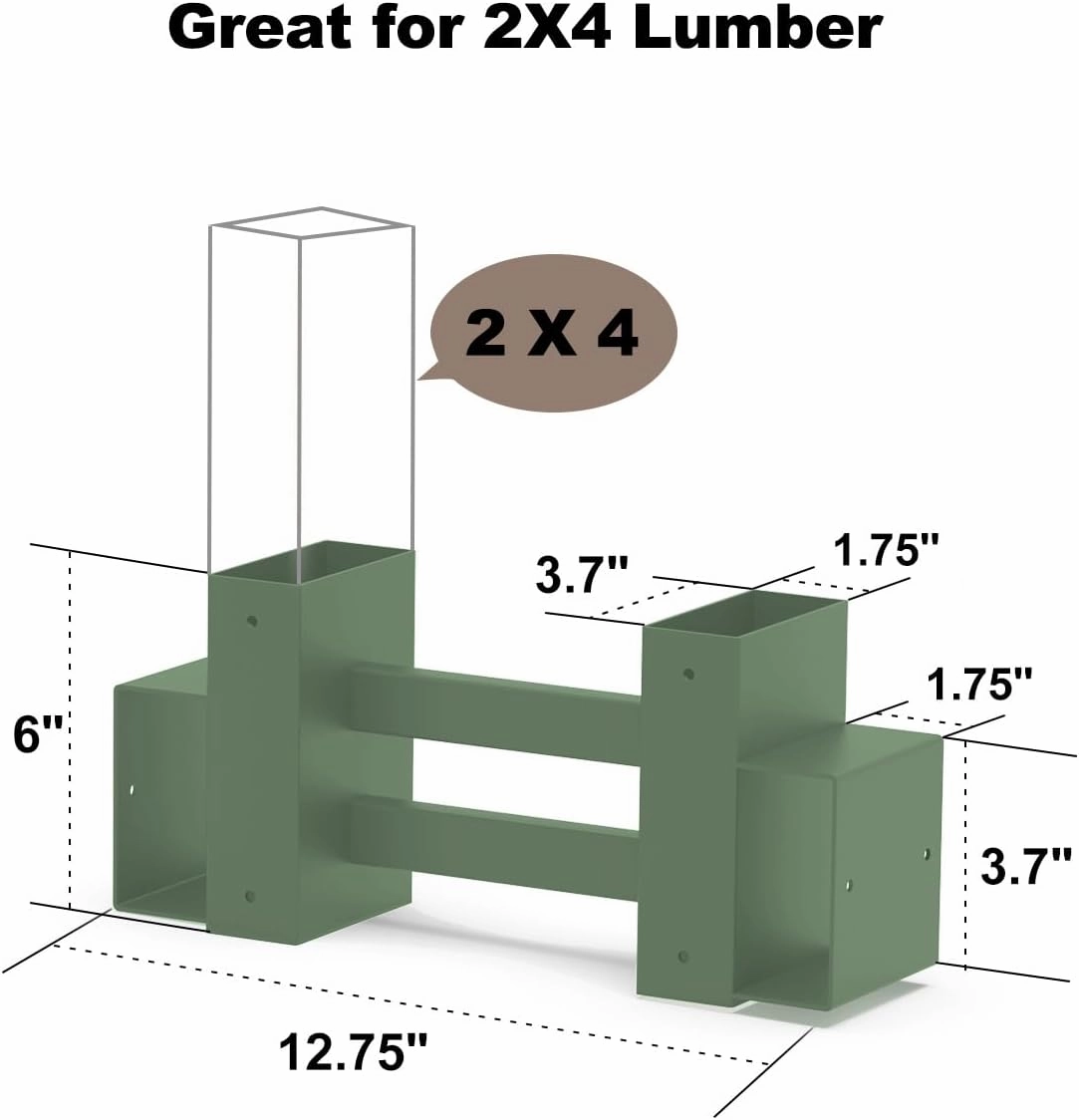 Outdoor Firewood Rack Bracket Kit with 4 Support Bars for Fire Wood Pile Storage, Heavy Duty DIY Fireplace Log Stacking Stand Holder for 2x4 lumber, Green, 1 Pair