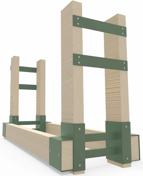 Outdoor Firewood Rack Bracket Kit with 4 Support Bars for Fire Wood Pile Storage, Heavy Duty DIY Fireplace Log Stacking Stand Holder for 2x4 lumber, Green, 1 Pair