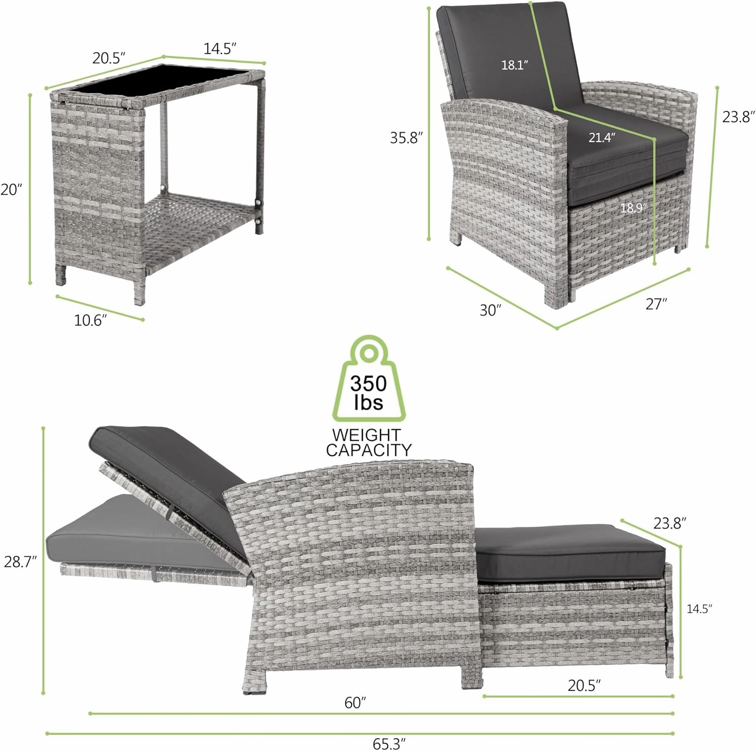Outdoor Patio Chairs with Ottomans, 10 Piece Patio Furniture Set, Wicker Conversation Set, Outdoor Sofa with Ottoman and Table for Porch, Apartment, and Balcony, Grey