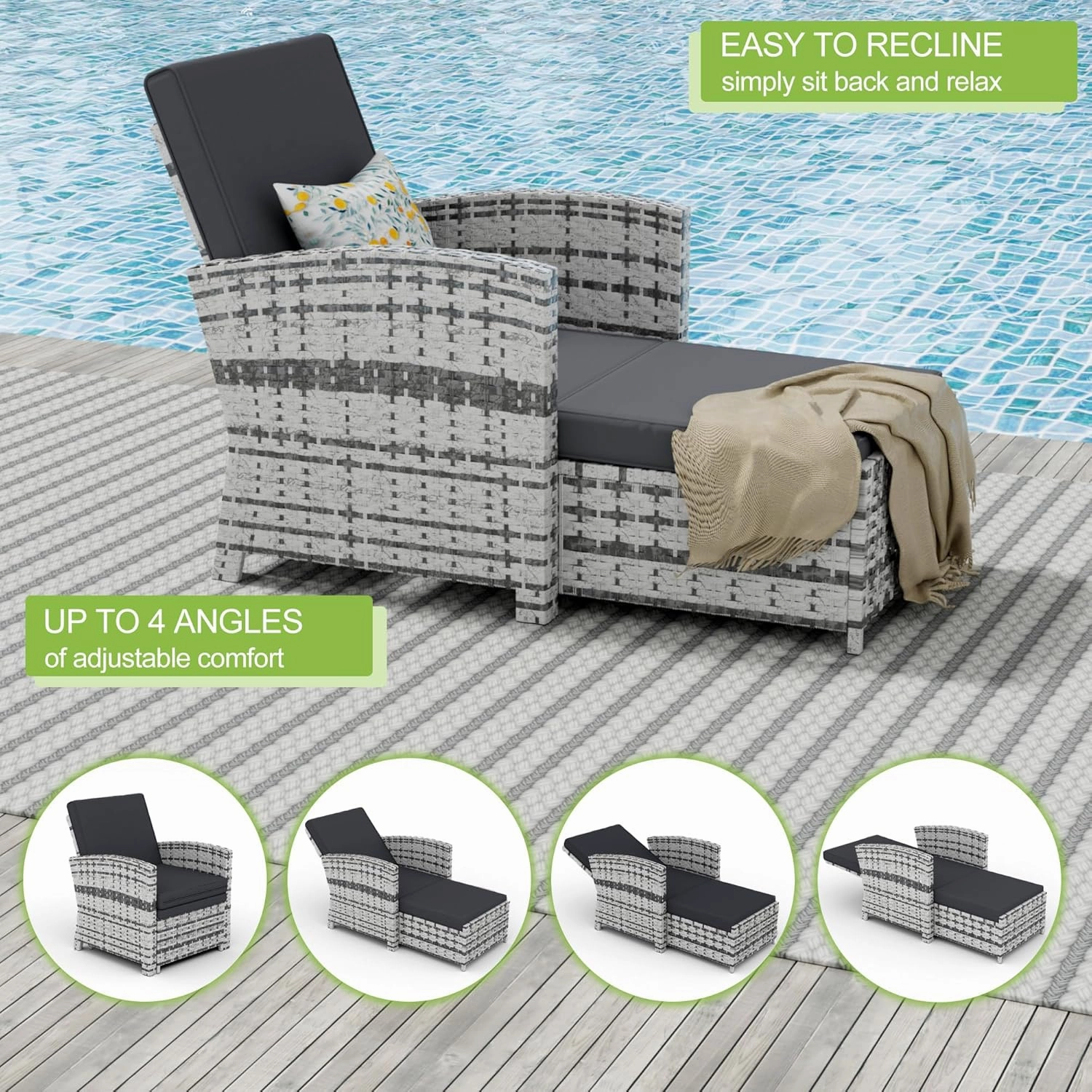 Outdoor Patio Chairs with Ottomans, 10 Piece Patio Furniture Set, Wicker Conversation Set, Outdoor Sofa with Ottoman and Table for Porch, Apartment, and Balcony, Grey