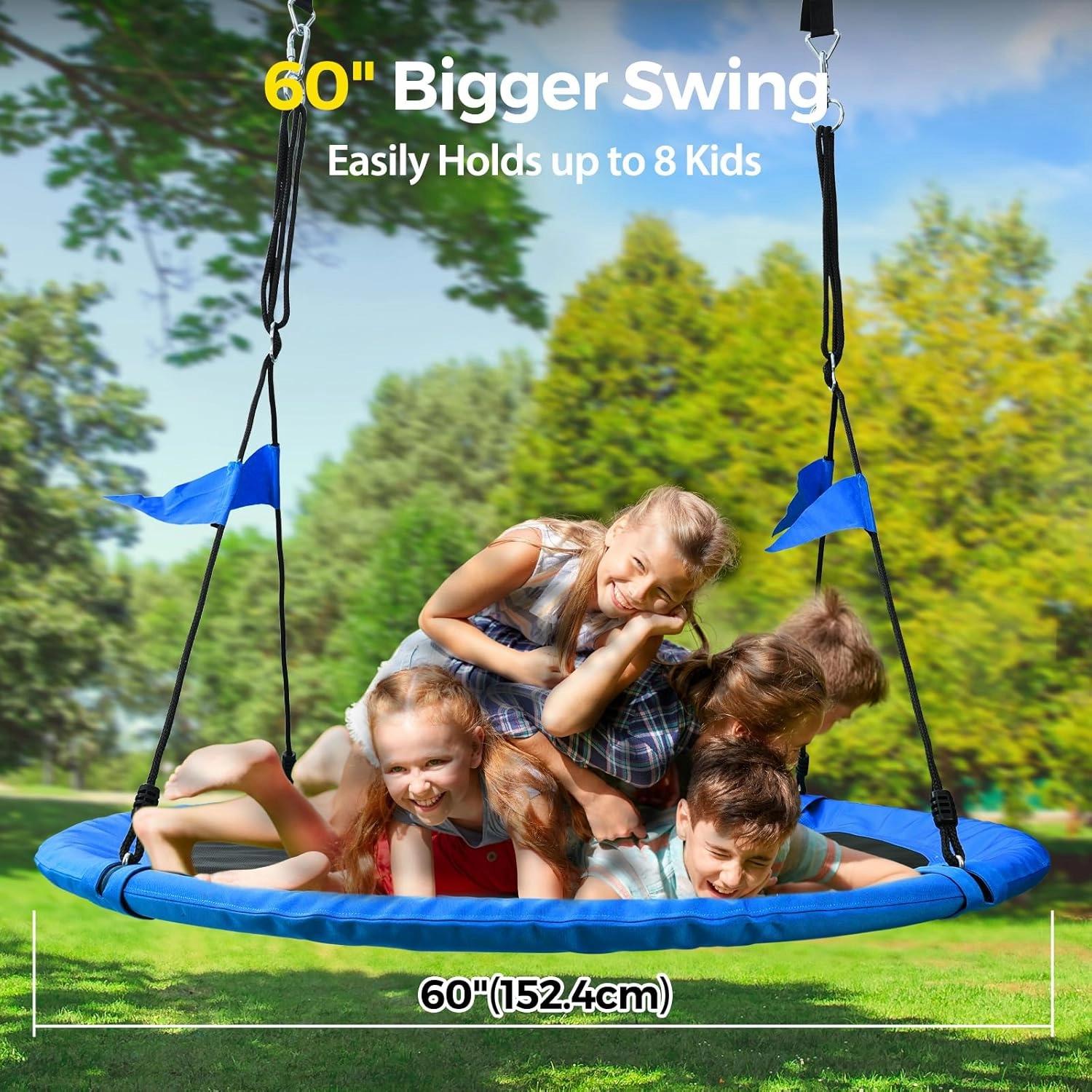 PACEARTH 60” Tree Swing for Kids & Adults Outdoor Saucer Swing 60-Inch Diameter 900D Oxford Fabric Splash and UV Resistant Heavy Duty 900LBS Weight Capacity with Tree Straps and 360° Swivel, Blue