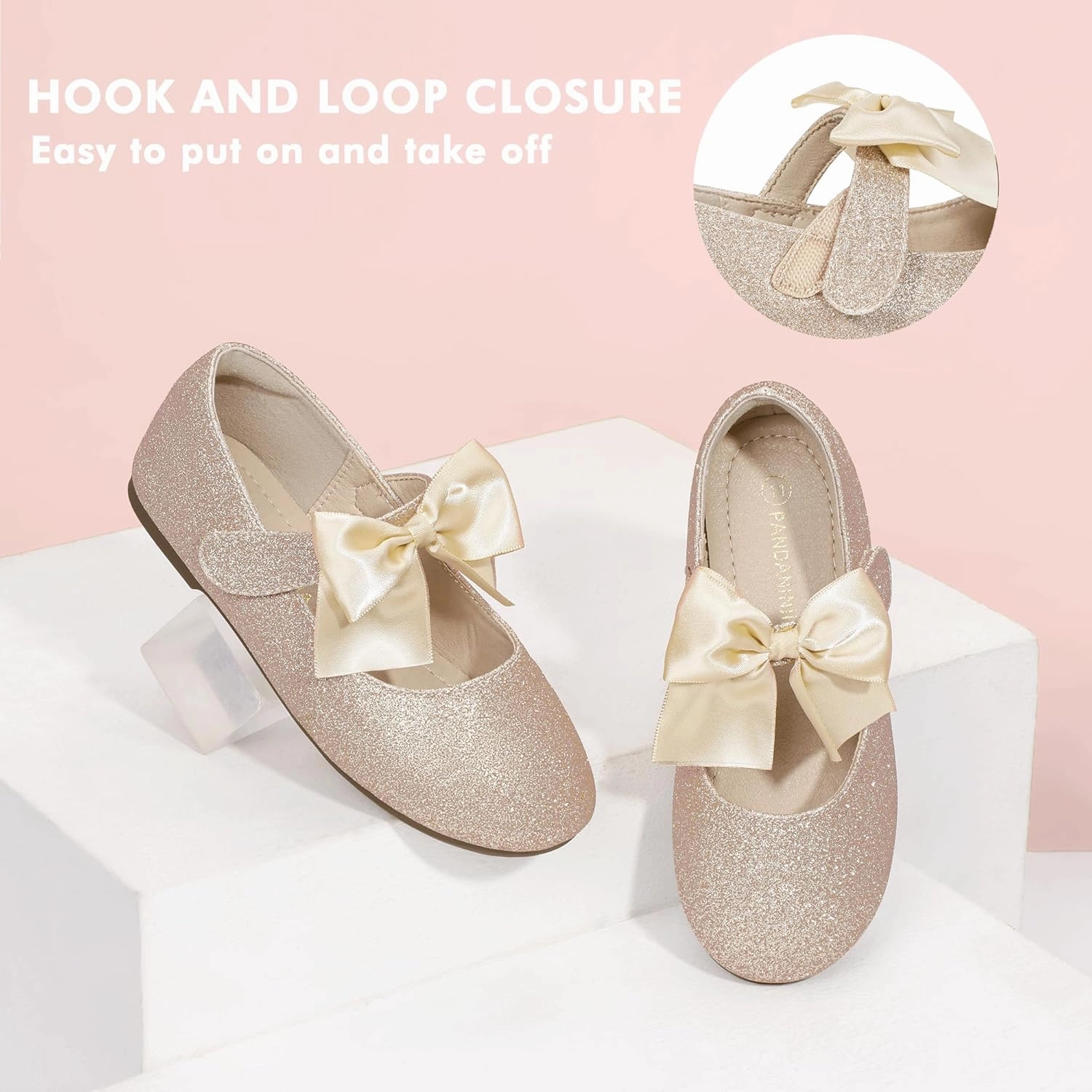 PANDANINJIA Toddler Dress Shoes Bowknot Mary Jane Shoes Girls Ballet Flats for Kids Wedding Party Uniform Church Shoes