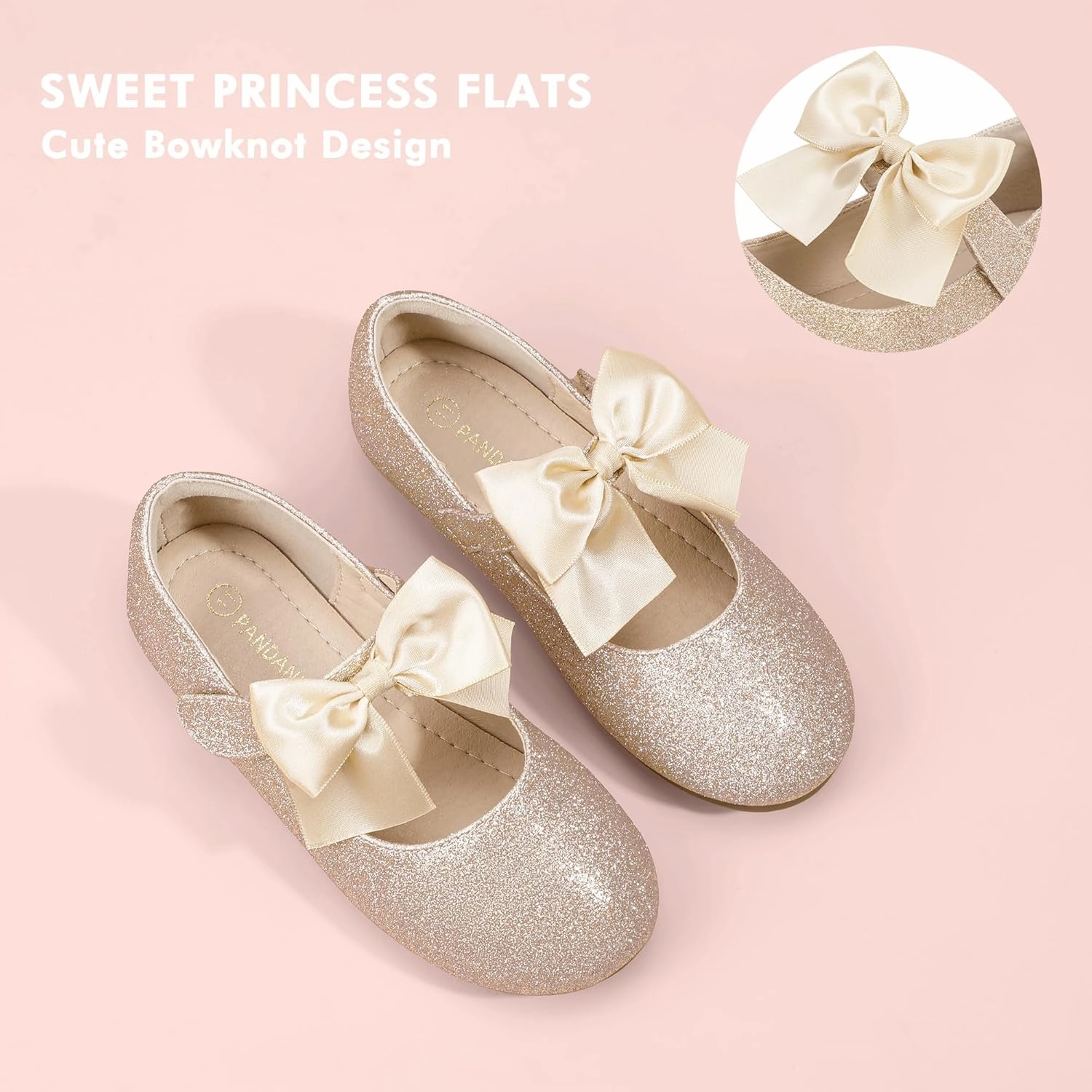 PANDANINJIA Toddler Dress Shoes Bowknot Mary Jane Shoes Girls Ballet Flats for Kids Wedding Party Uniform Church Shoes