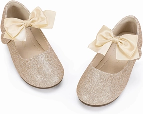 PANDANINJIA Toddler Dress Shoes Bowknot Mary Jane Shoes Girls Ballet Flats for Kids Wedding Party Uniform Church Shoes