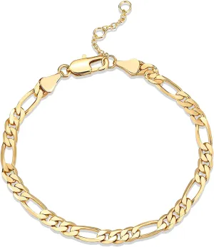 PAVOI 14K Gold Plated Paperclip/Curb/Figaro Chain Adjustable Bracelet for Women