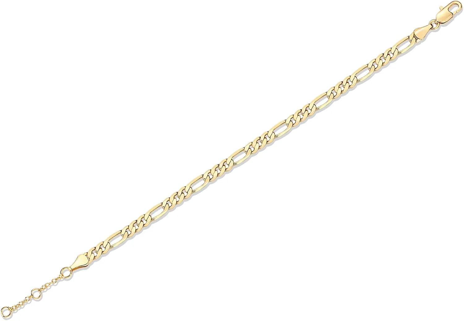 PAVOI 14K Gold Plated Paperclip/Curb/Figaro Chain Adjustable Bracelet for Women