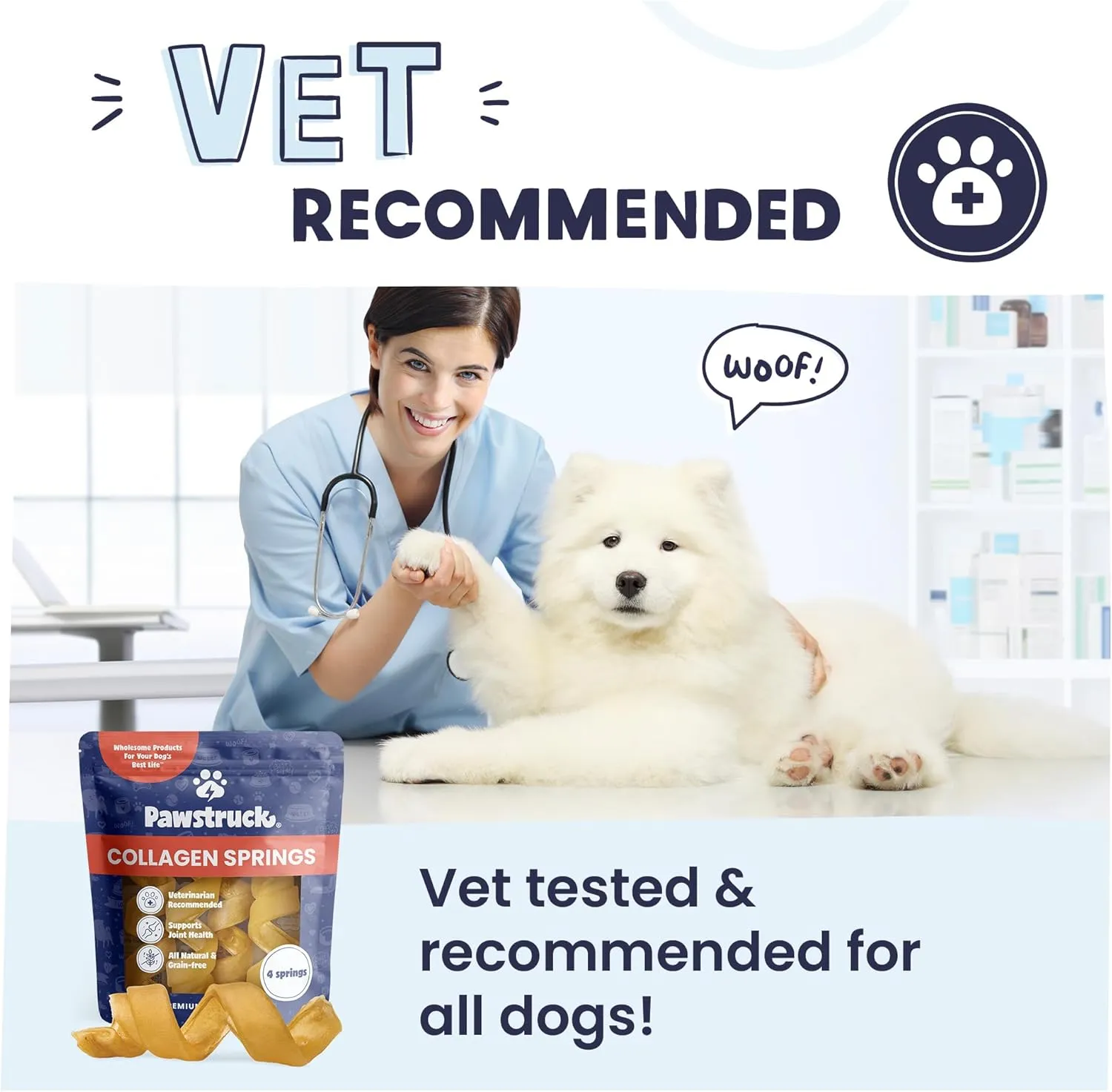 Pawstruck Natural Large Collagen Stick Springs for Dogs - Vet-Approved Long Lasting Alternative to Traditional Rawhide & Bully Sticks with Glucosamine & Chondroitin - 4 Pack - Packaging May Vary