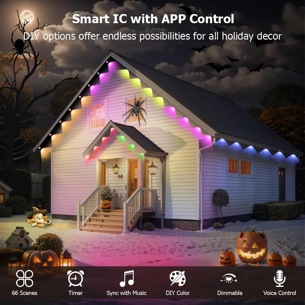 Permanent Outdoor Lights for House, 100ft Smart RGB Plus IC String Light for Outside with 66 Scene Modes, Work with Alexa, IP67 Waterproof LED Strip Lights for Christmas All Holiday Decor