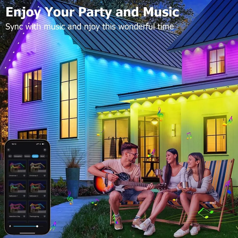 Permanent Outdoor Lights for House, 100ft Smart RGB Plus IC String Light for Outside with 66 Scene Modes, Work with Alexa, IP67 Waterproof LED Strip Lights for Christmas All Holiday Decor